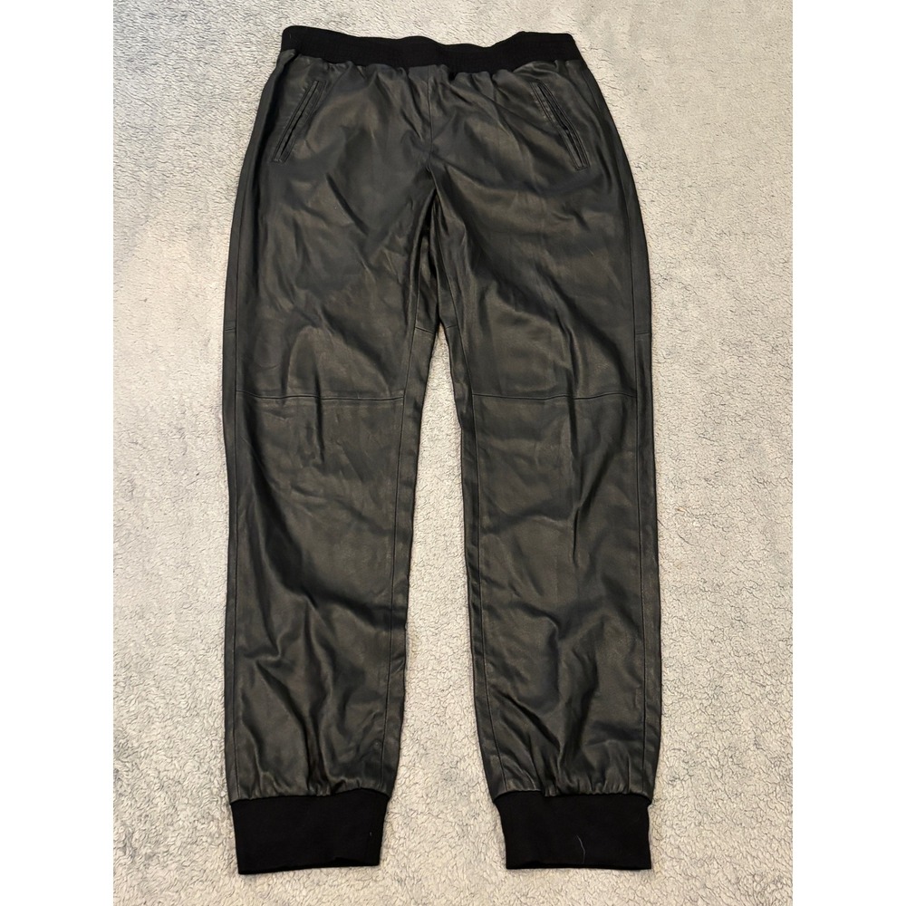 BCBGMAXAZRIA Black Faux Leather Jogger Pants Elastic Waist Tapered Size M